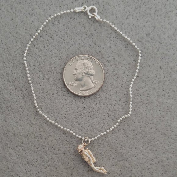 Anklet 925 Sterling Silver Chain and Scuba Diver Charm - Picture 1 of 1